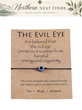 Handmade Evil Eye Wish Bracelet Wax Cord Adjustable Stackable Boho